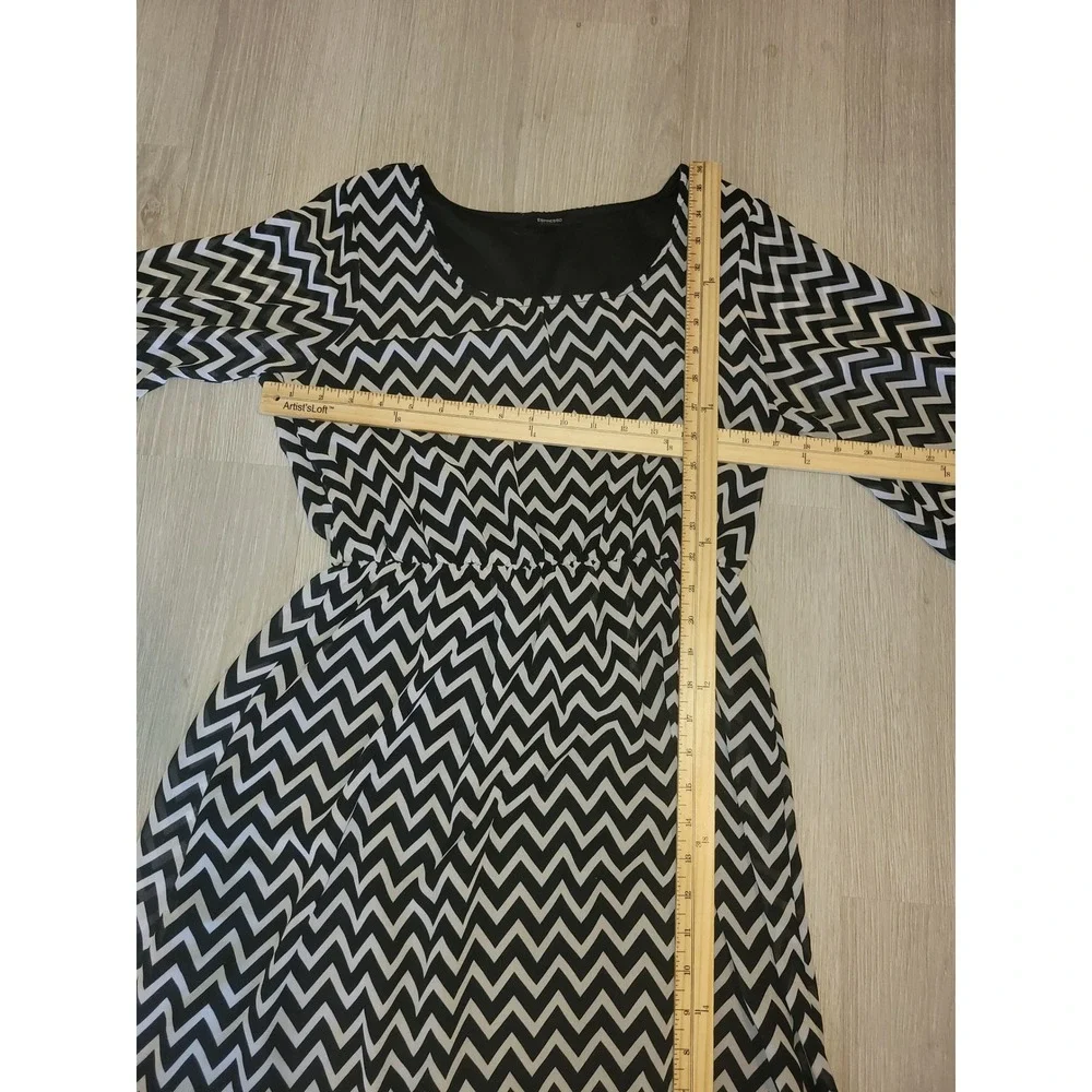Espresso‎ Womens Chevron Print Dress Black White 3/4 Sleeve Elastic Waist M